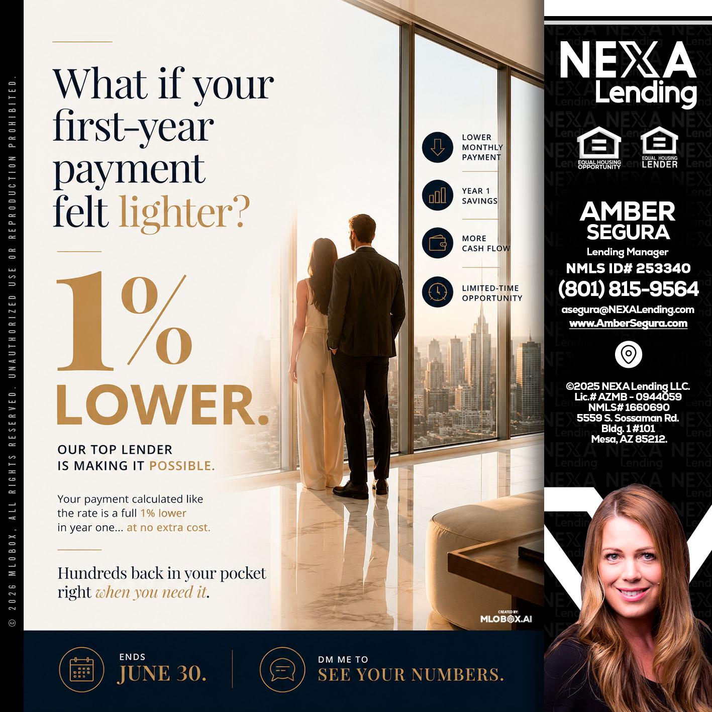 1% lower - Amber Segura -Lending Manager